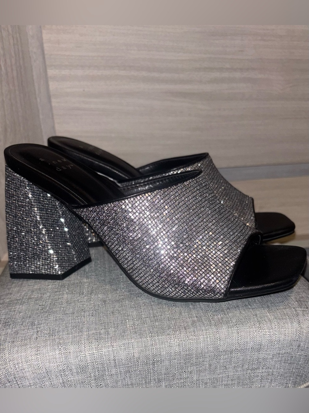 Sparkle Block Heel  - Silver